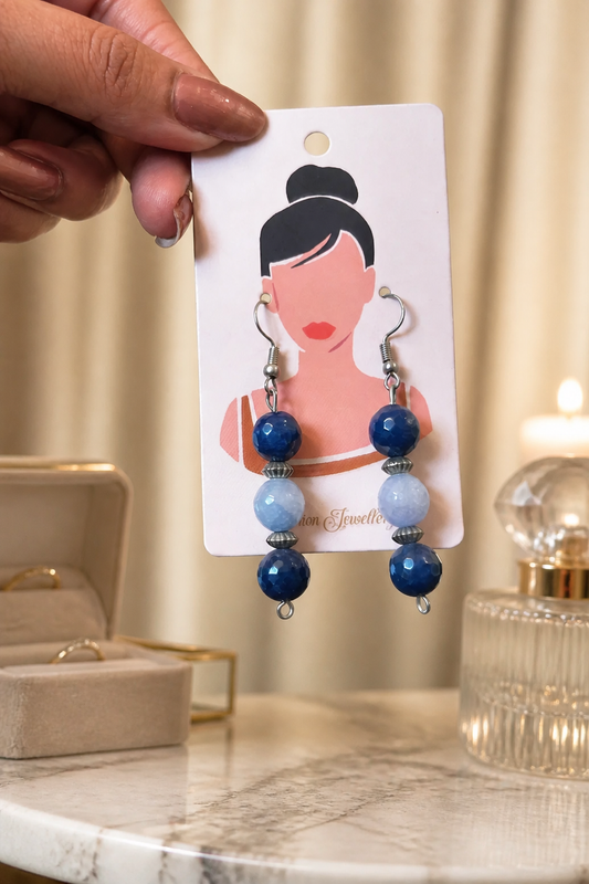 Agate Trio Bead Silver Hook Earrings