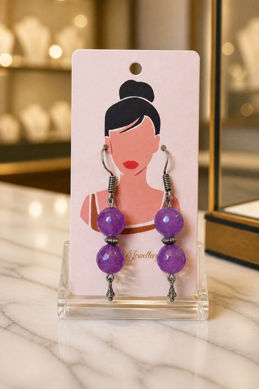 Purple Agate Silver Dangle Earrings