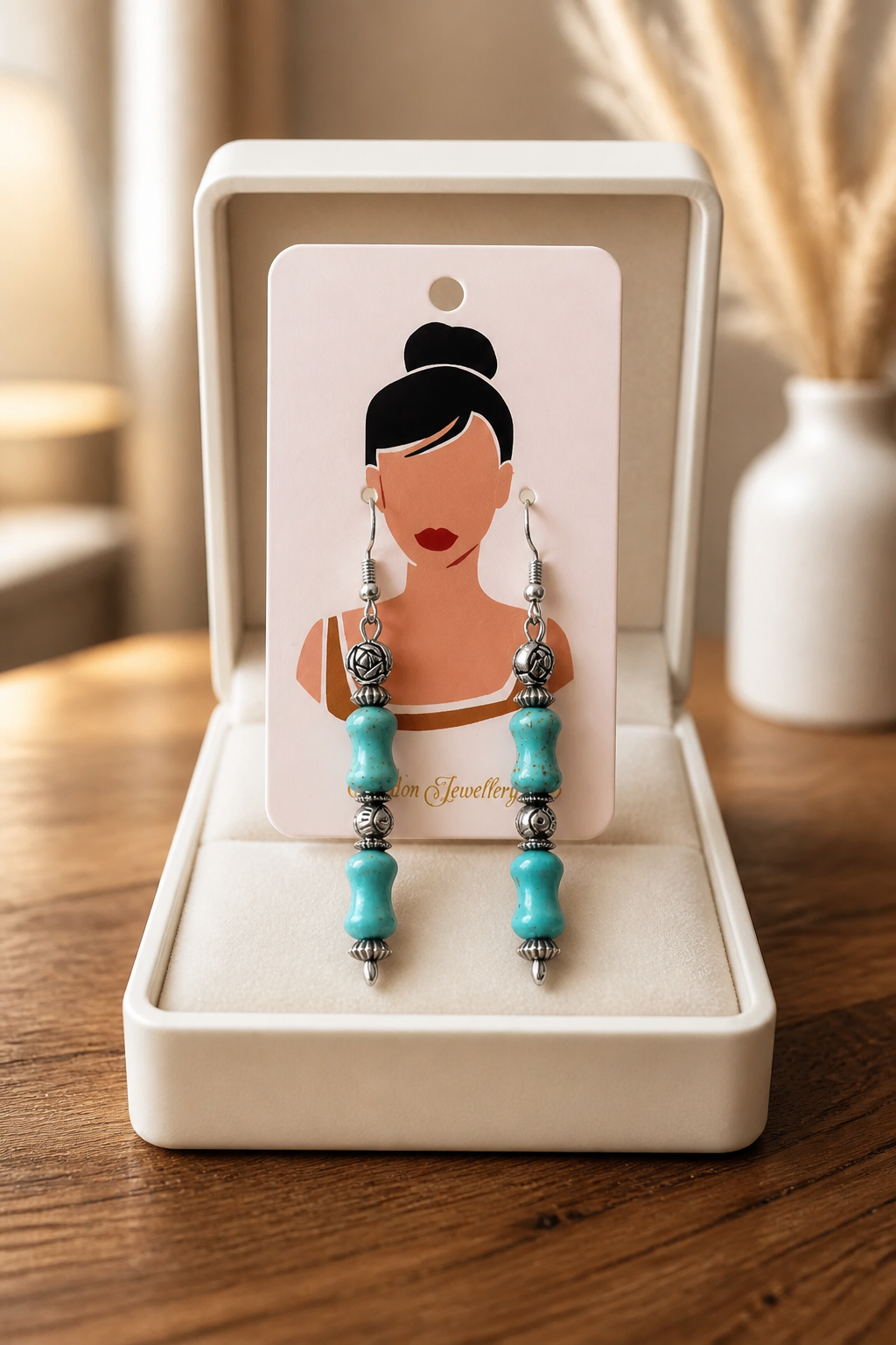 Handcrafted Firoza & Antique Silver Bead Earrings
