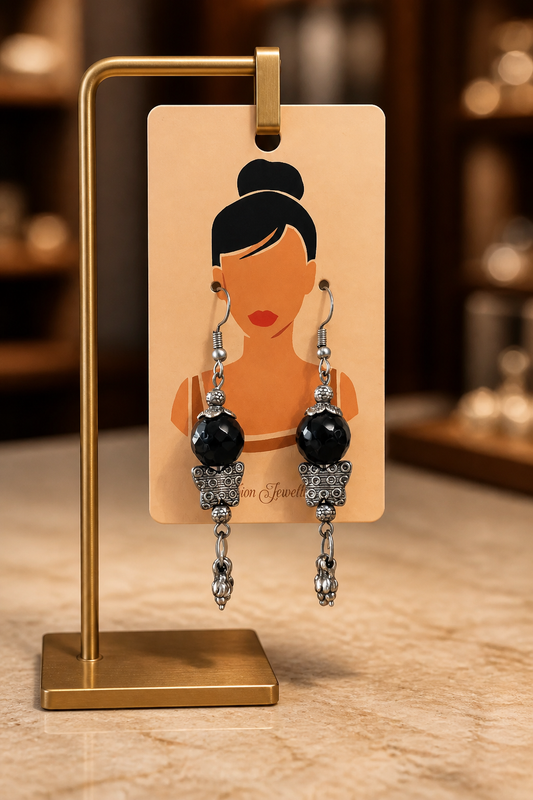 Title: Black Onyx Charm Drop Earrings