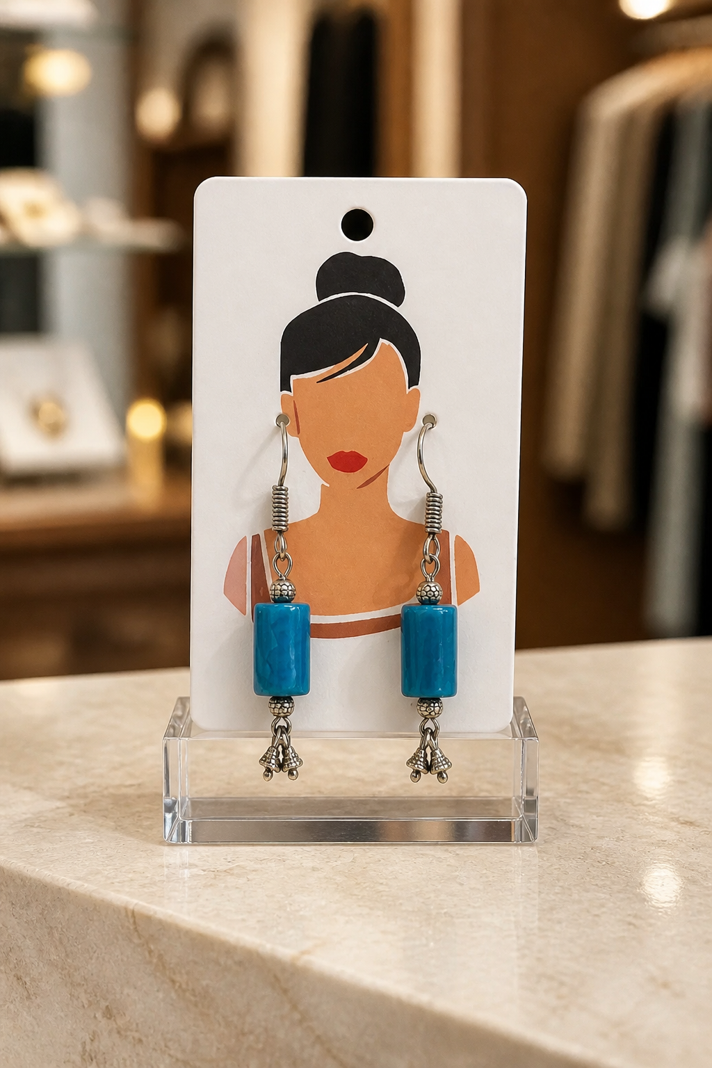 Blue Onyx Cylinder Bead Silver Drop Earrings