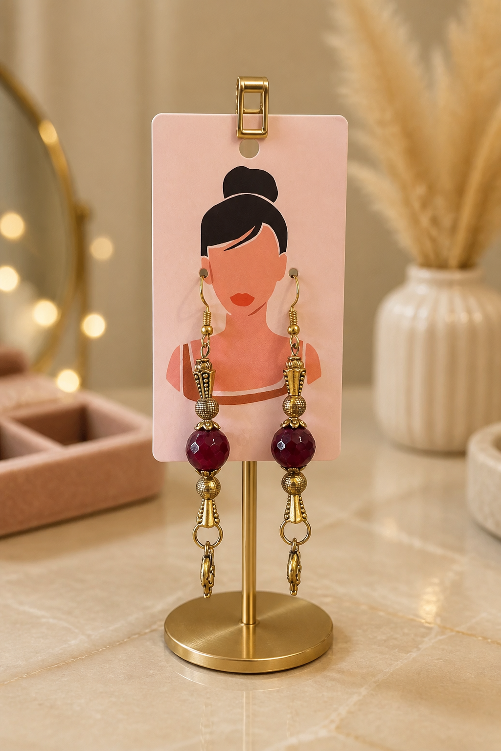 Handcrafted Maroon Agate Earring