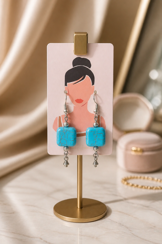 Turquoise Square Stone Drop Earrings