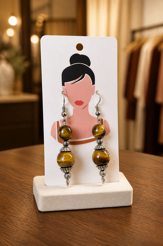 Brown Tiger Eye Stone Earrings
