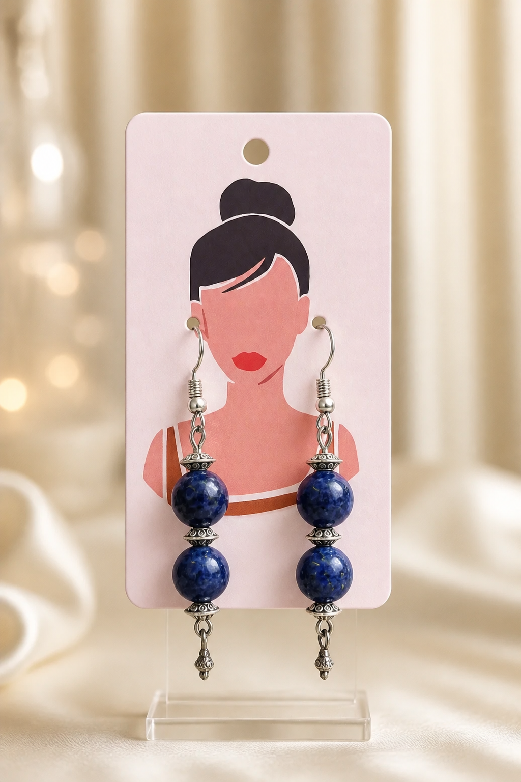 Natural Lapis Lazuli Bead Drop Earrings