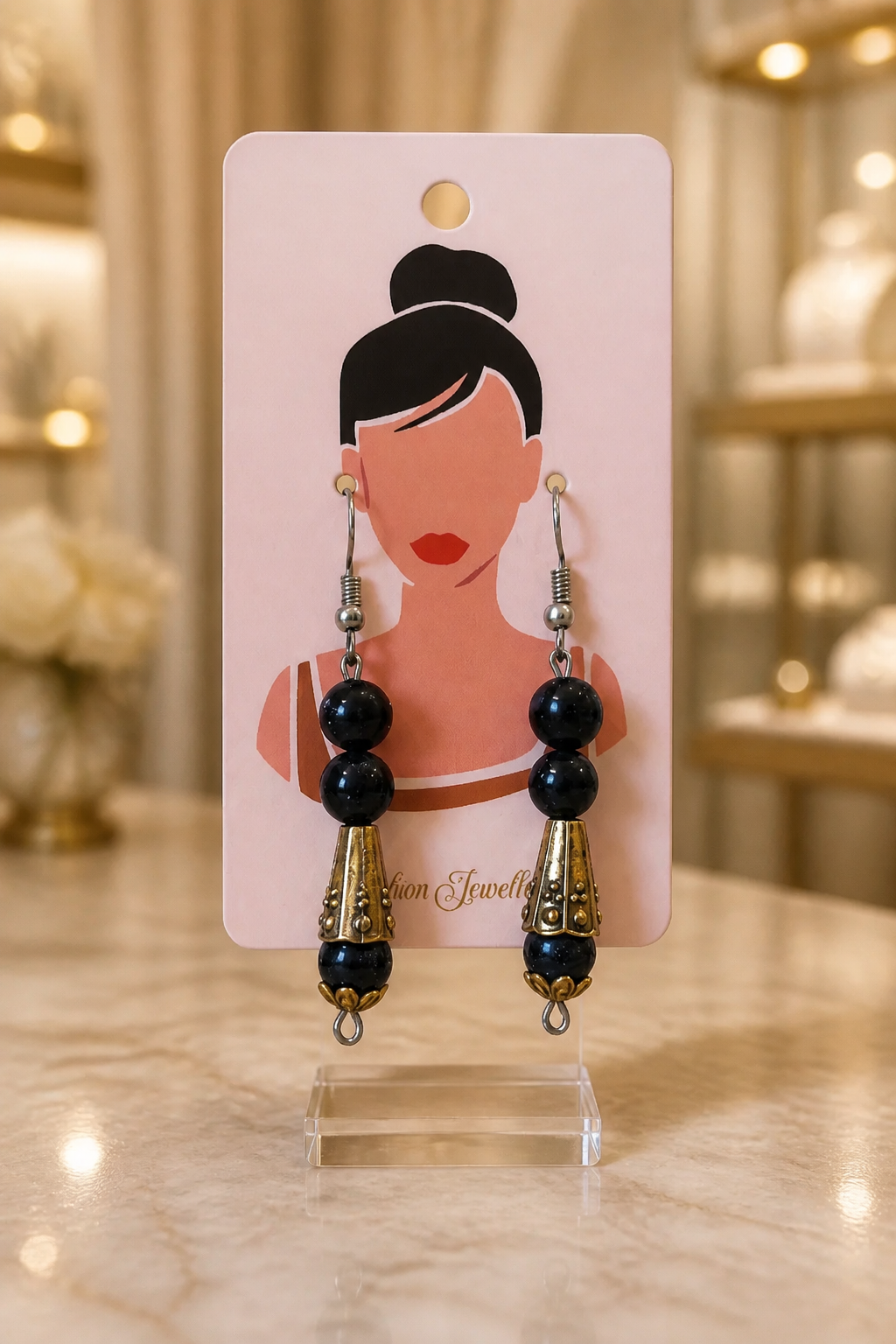 Natural Blue Sandstone Bead Drop Earrings