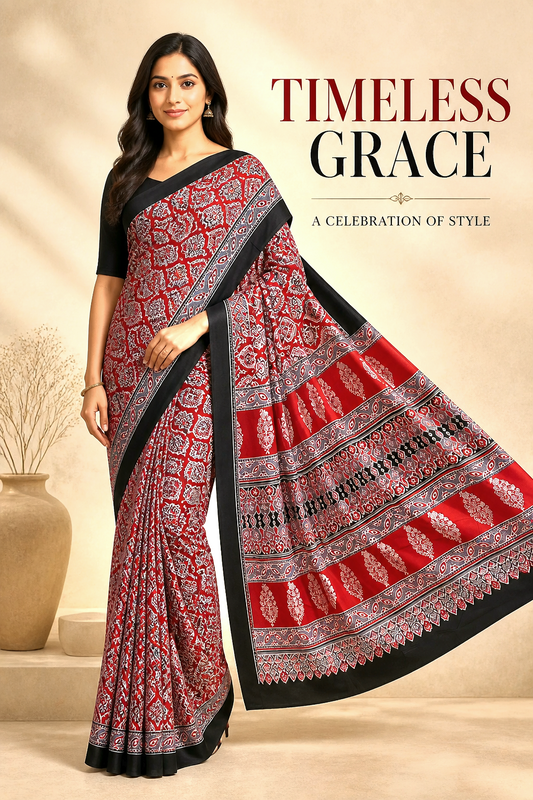 Heritage Ajrakh Semi Modal Silk Saree