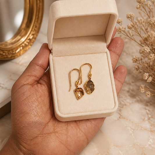 Lemon Topaz Raw Gemstone Drop Earrings