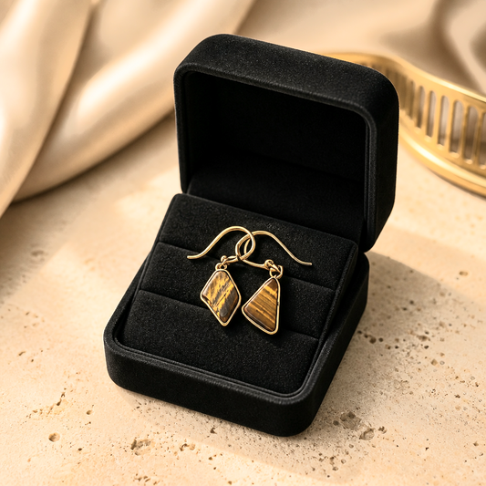 Premium Tiger Eye Raw Gemstone Earrings.