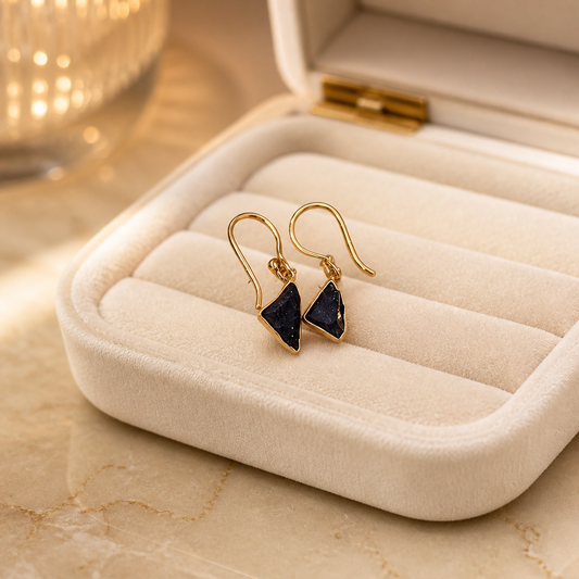 Ethnic Blue Sandstone Triangle Dangle Earrings