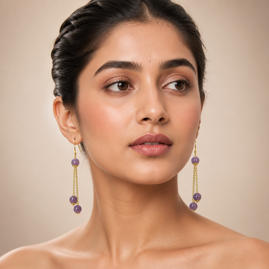 Amethyst Bead Chain Drop Earrings