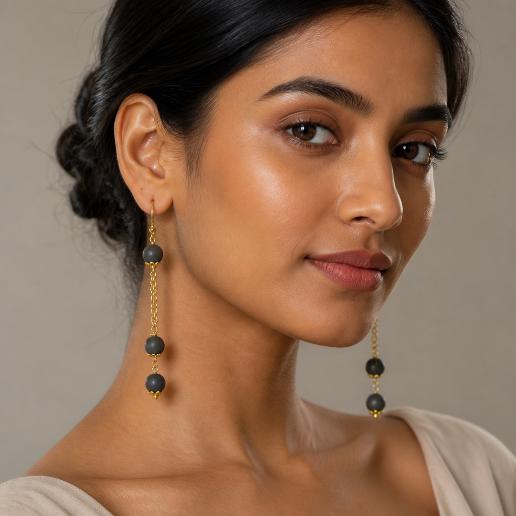 Triple Pyrite Stone Dangle Earrings