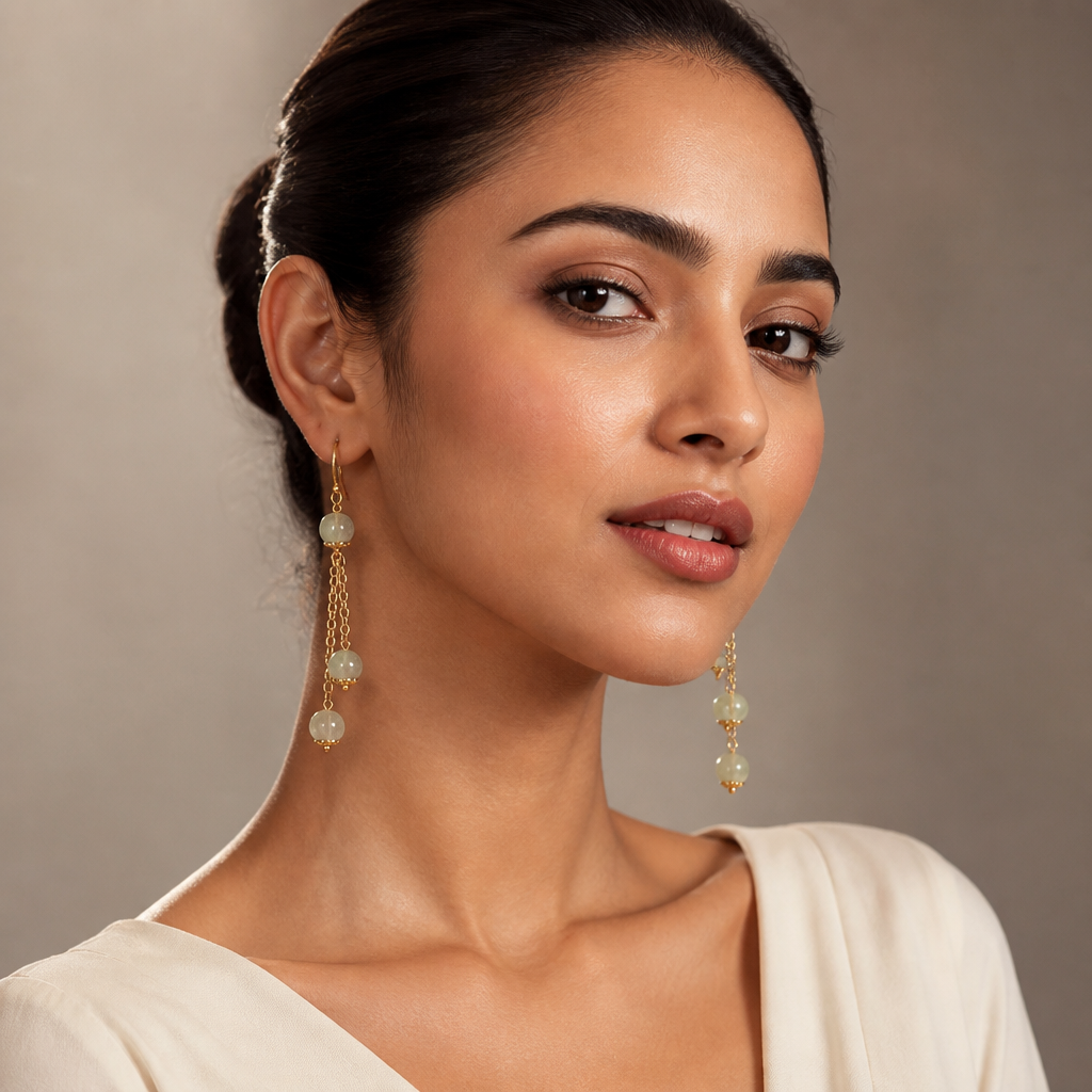 Green Aventurine Long Chain Dangle Earrings