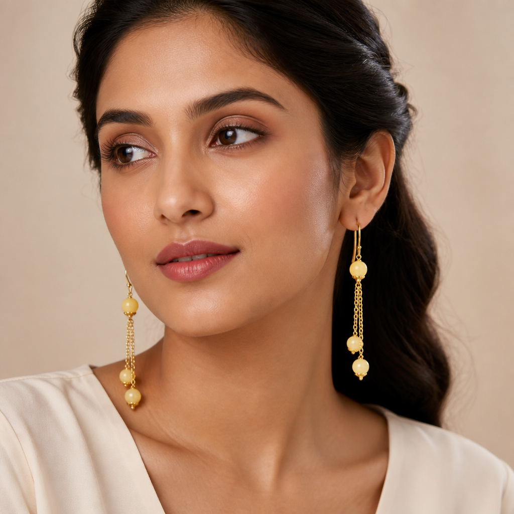 Citrine Stone Long Chain Earrings