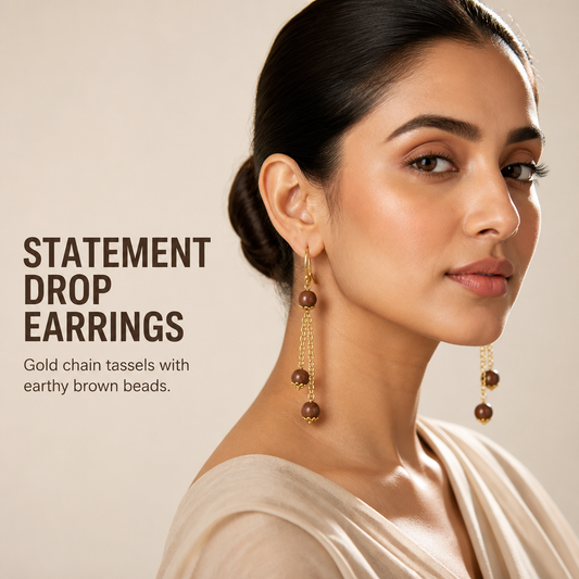Handcrafted Sandstone Bead Gold Chain Drop Earrings