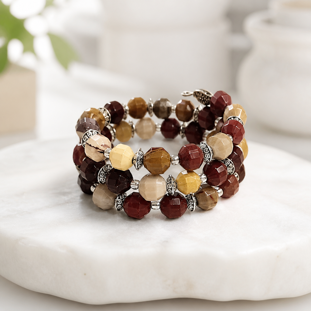 Earthy Tones Multi-Layer Beaded Memory Wire Bracelet