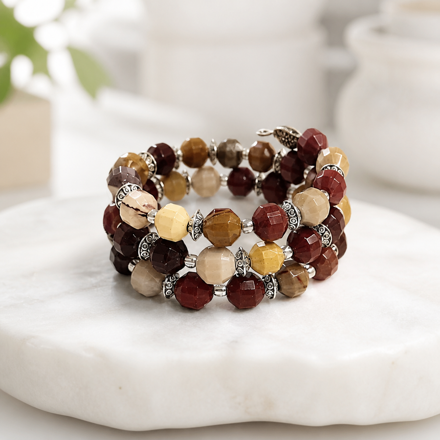 Earthy Tones Multi-Layer Beaded Memory Wire Bracelet