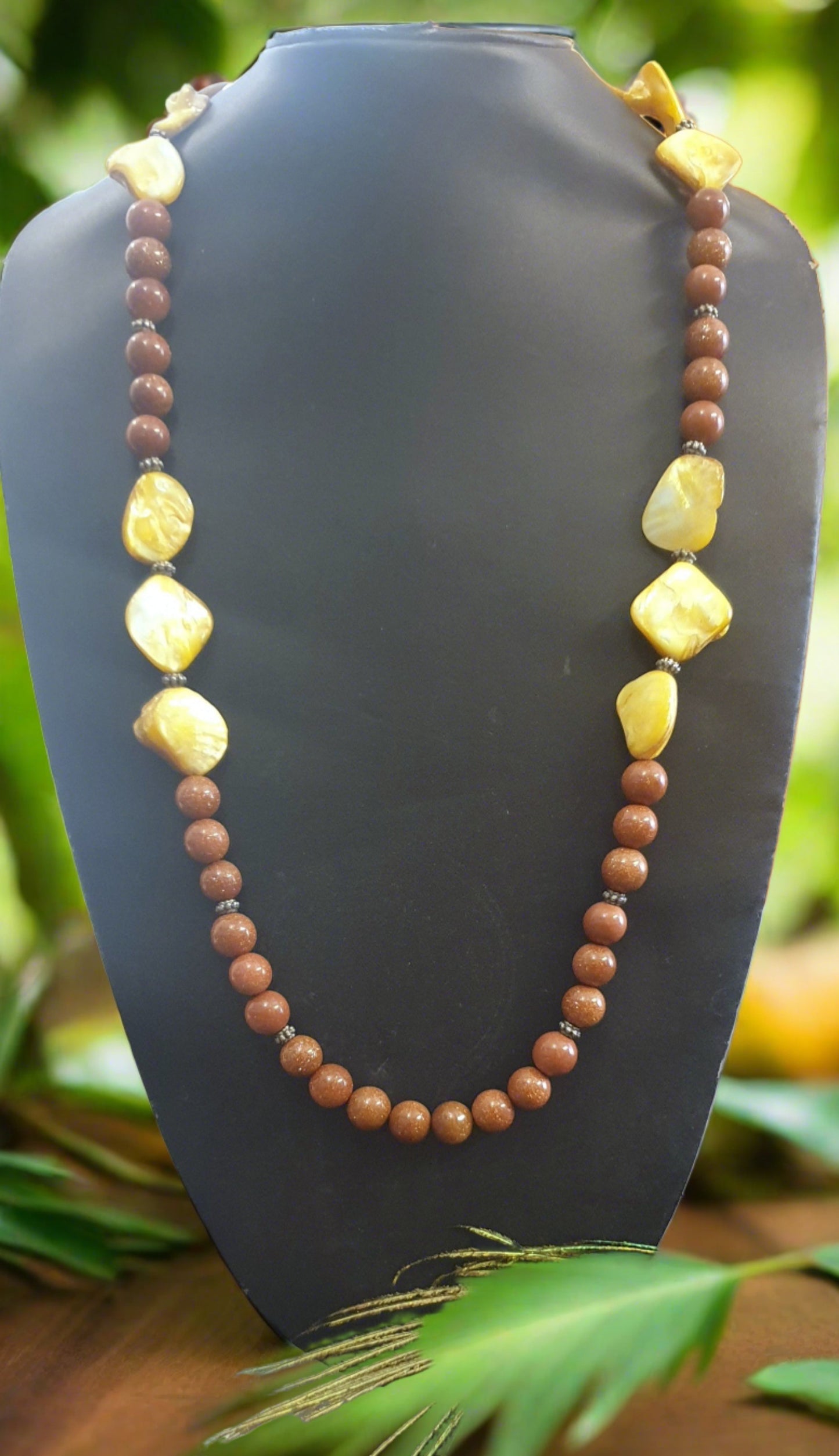 Long Natural Sandstone and Freshwater Shell Pearl Necklace