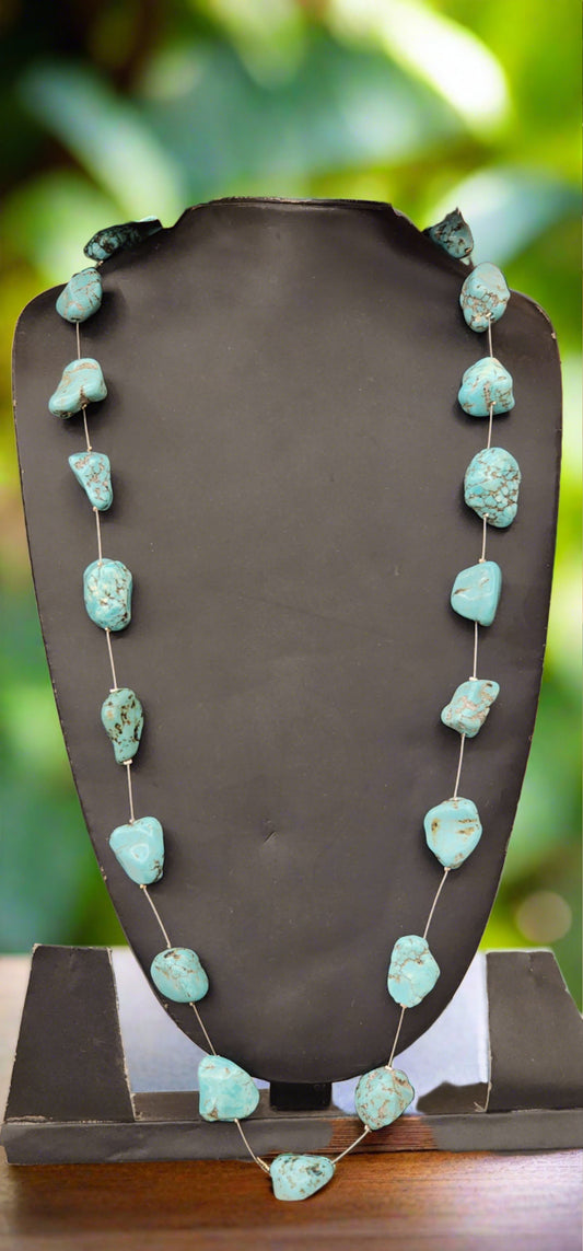 Natural Turquoise (Firoza) Gemstone Floating Necklace