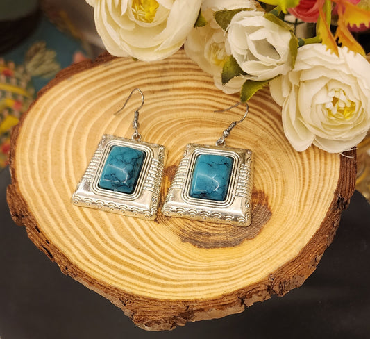 Earrings with inlaid Blue Turquoise Stone
