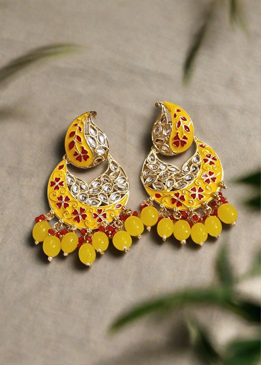 Exquisite Kundan & Meenakari Chandbali Earrings: Traditional Elegance