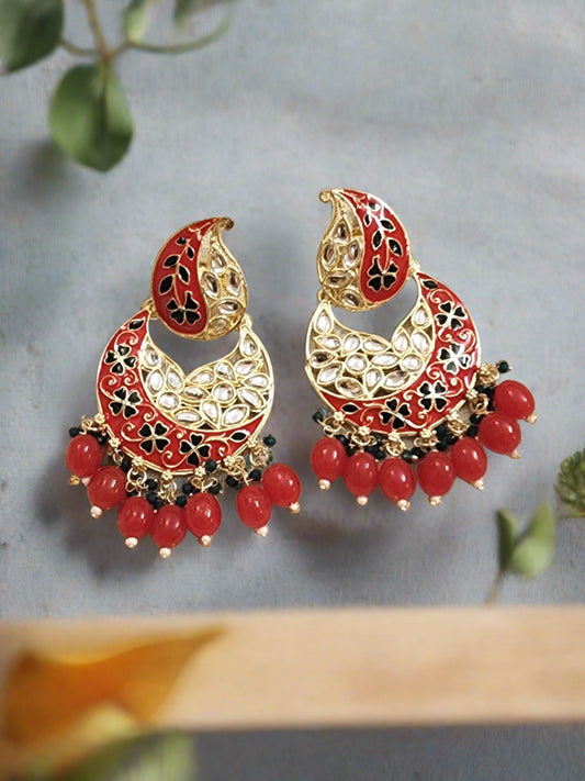 Intricate Kundan & Meenakari Designer Chandbali Earrings: Timeless Beauty