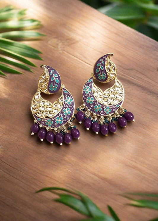 Royal Rajasthani Kundan Chandbali Earrings with Meenakari Artistry