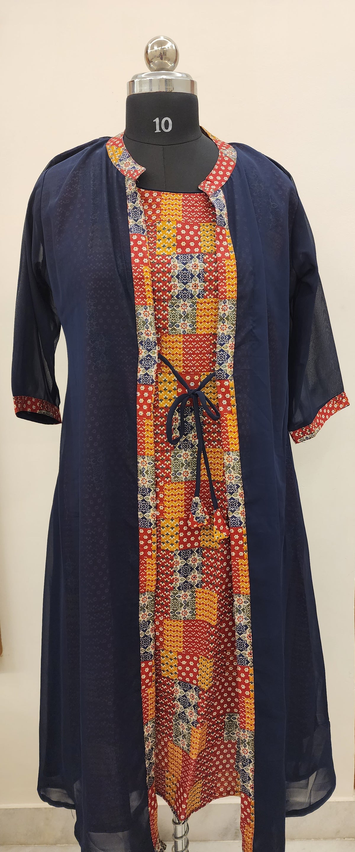 Midnight Elegance: Navy Blue Jacket Kurti