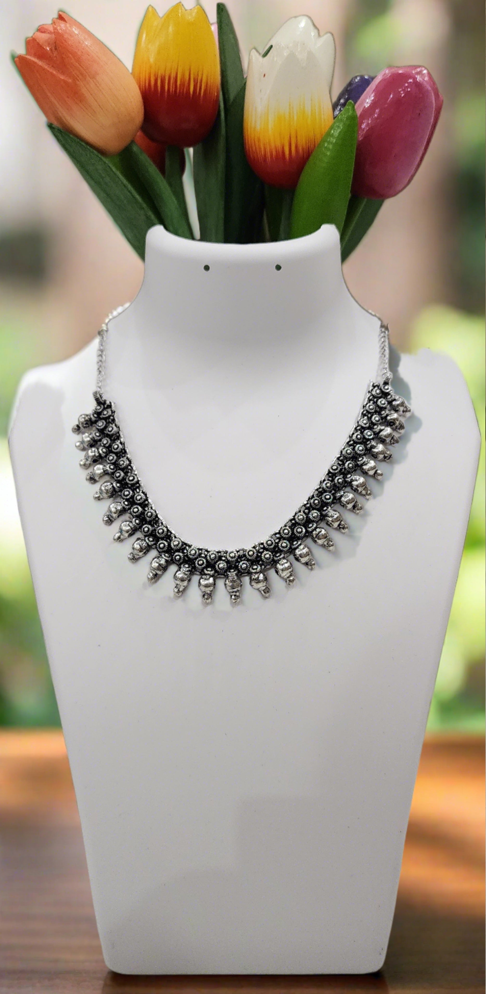 Gorgeous Party Wear Oxidised German Silver Necklace with Jhumkas |  Sasitrends | Sasitrends