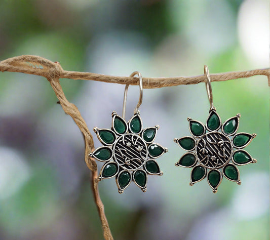 Emerald Gemstone Earrings (Floral Design)