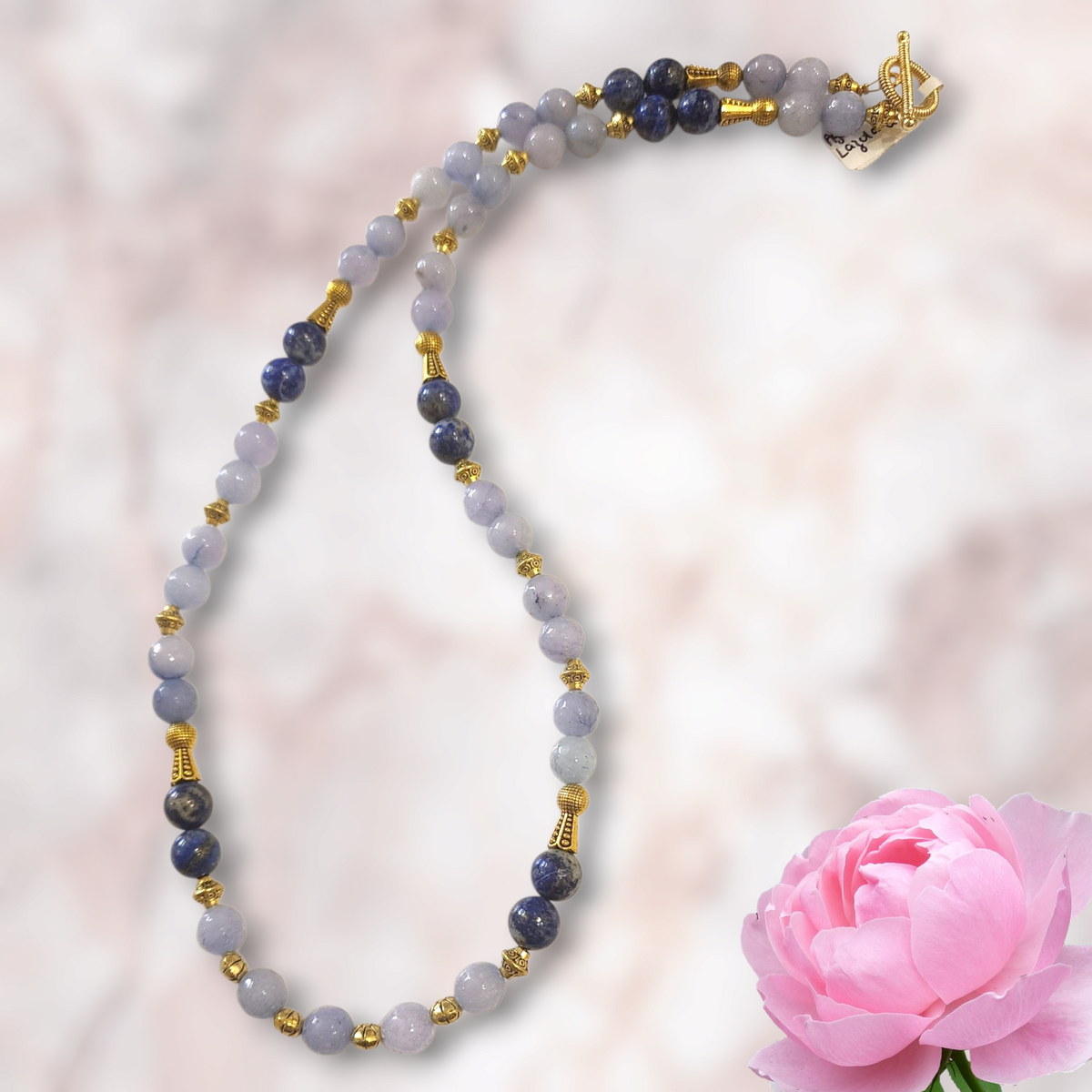 Elegant Harmony: Natural Agate & Lapis Lazuli Gemstone Necklace