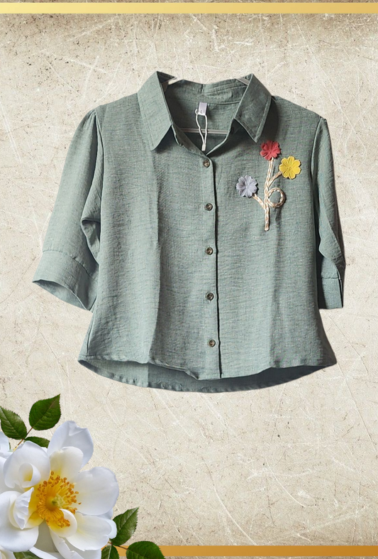 Mint Meadow Floral Crop Shirt