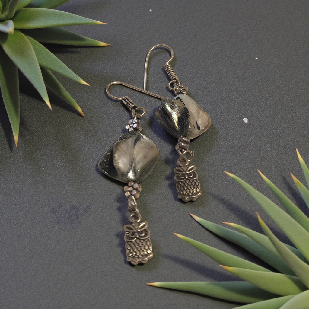 Shell Pearl Owl Drop Earrings Boho Luxe