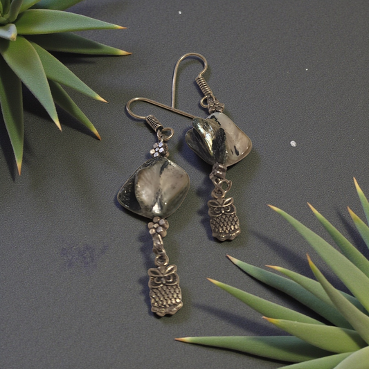 Shell Pearl Owl Drop Earrings Boho Luxe