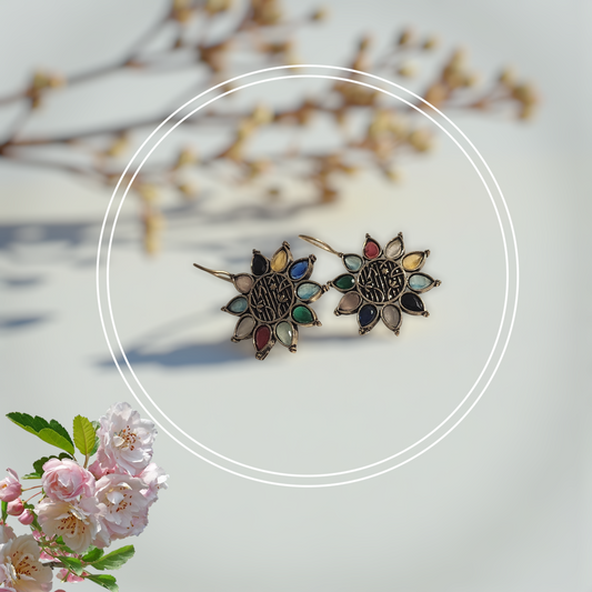 Antique-Style Floral Multicolor Earrings