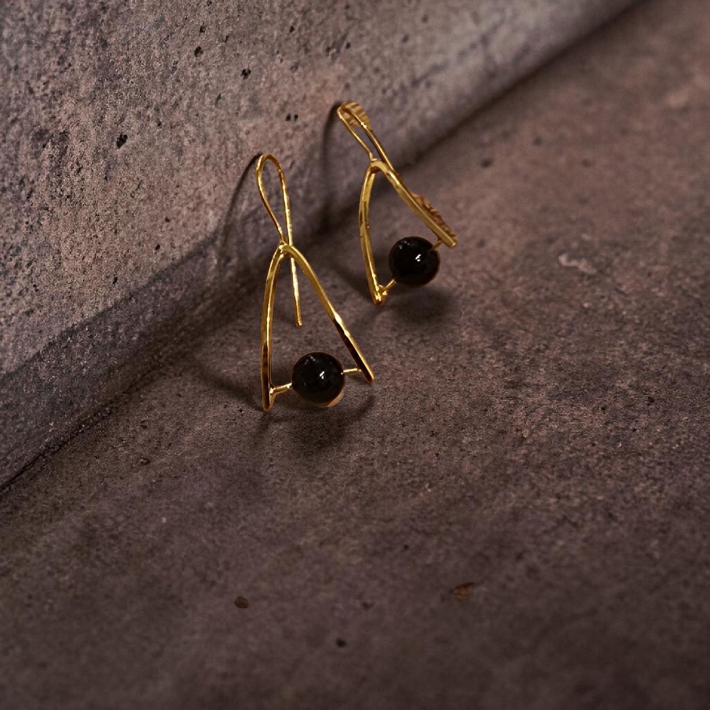 Black Onyx Geometric Drop Earrings