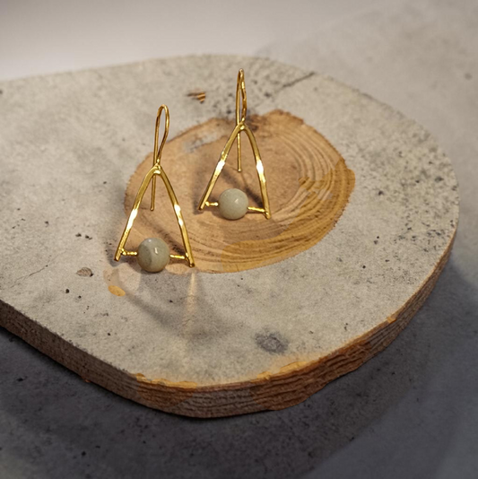 Handcrafted Gold Triangle Dangle Agate Gemstone Earrings