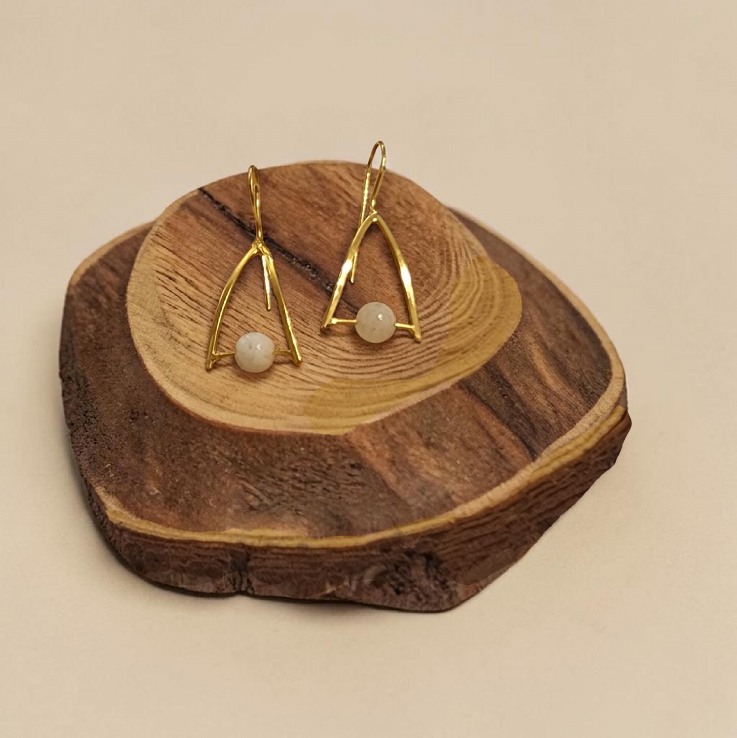 Moonstone Triangle Drop Earrings