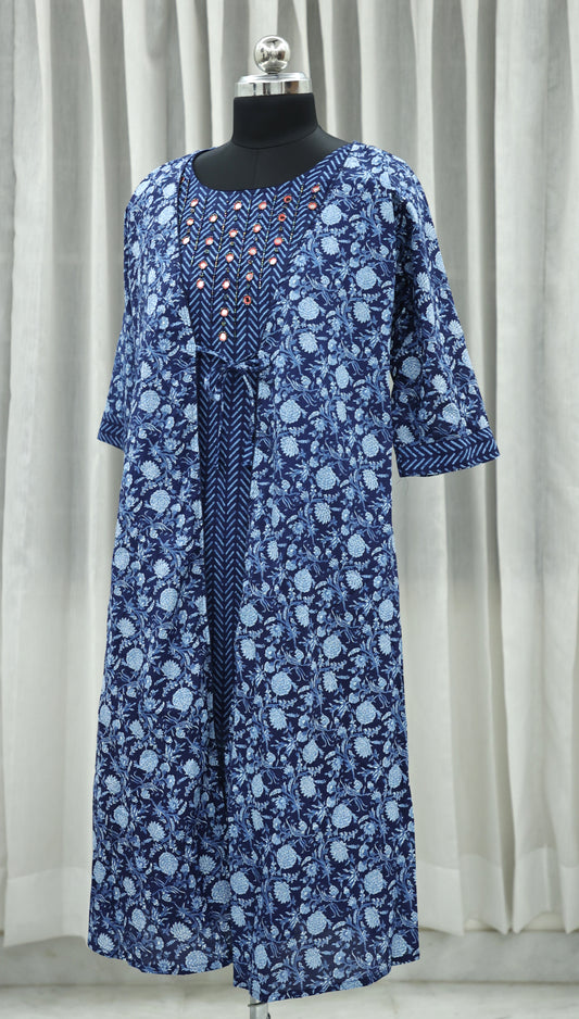 Ethnic Elegance: Ajrakh Print Cotton Jacket Kurti in Zigzag Design