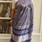 Elegant Indigo Blue & White Semi Linen Saree with Geometric Print