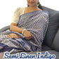 Elegant Indigo Blue & White Semi Linen Saree with Geometric Print