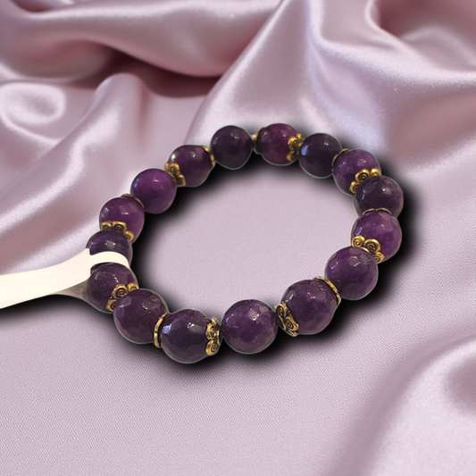 Purple Agate Beaded Stretch Bracelet