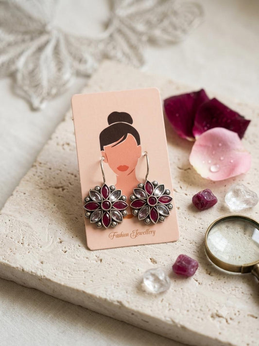 Boho Maroon & Clear Stone Statement Earrings