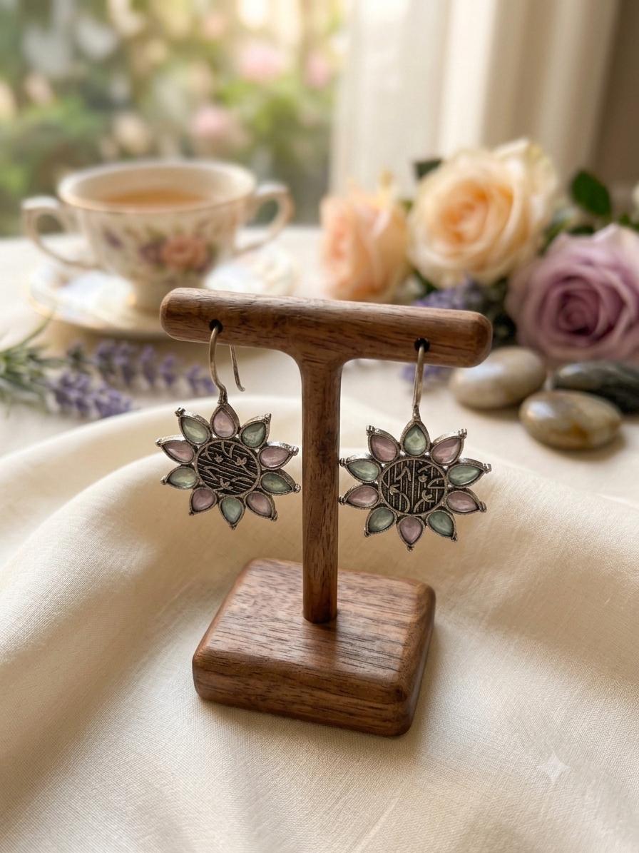 Ethnic-Luxe Floral Dangle Earrings