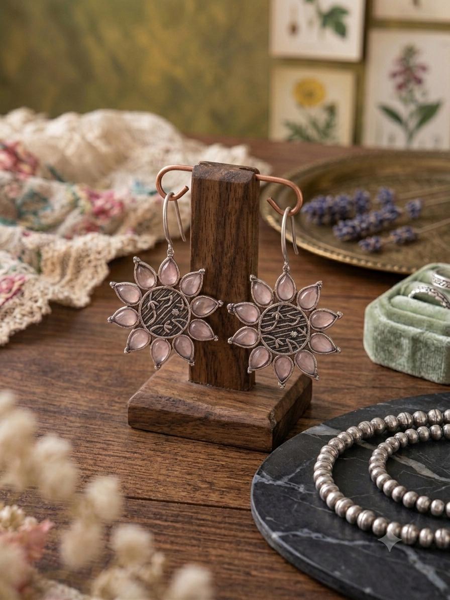 Blush Pink Floral Dangle Earrings