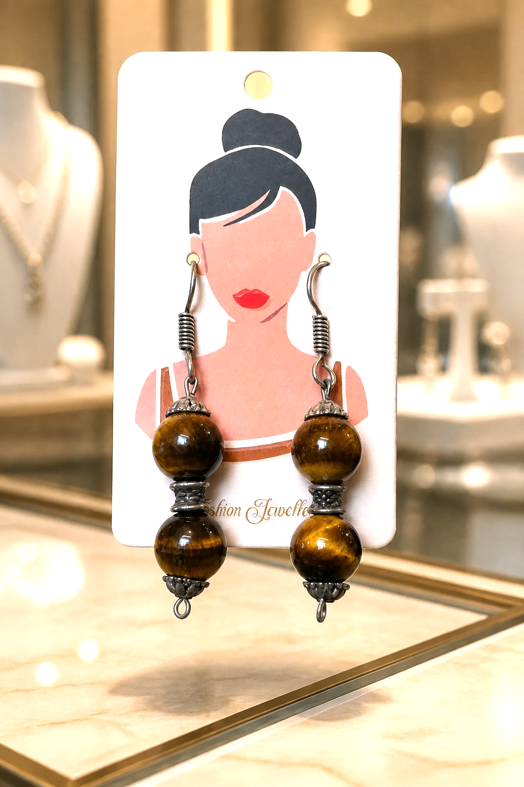Boho Tiger Eye Gemstone Dangle Earrings
