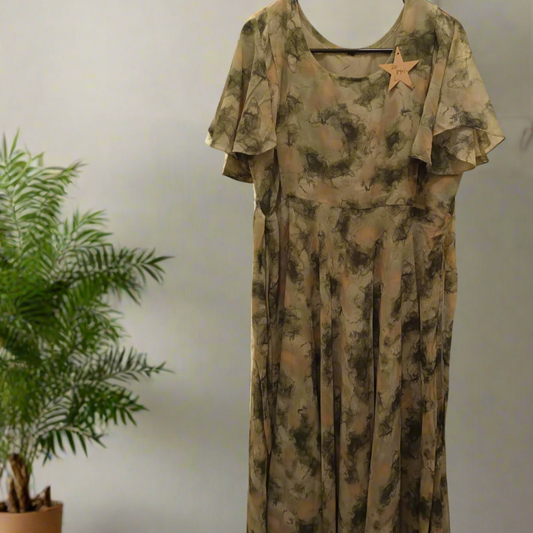 Earthy Elegance: Abstract Print Georgette Maxi Dress