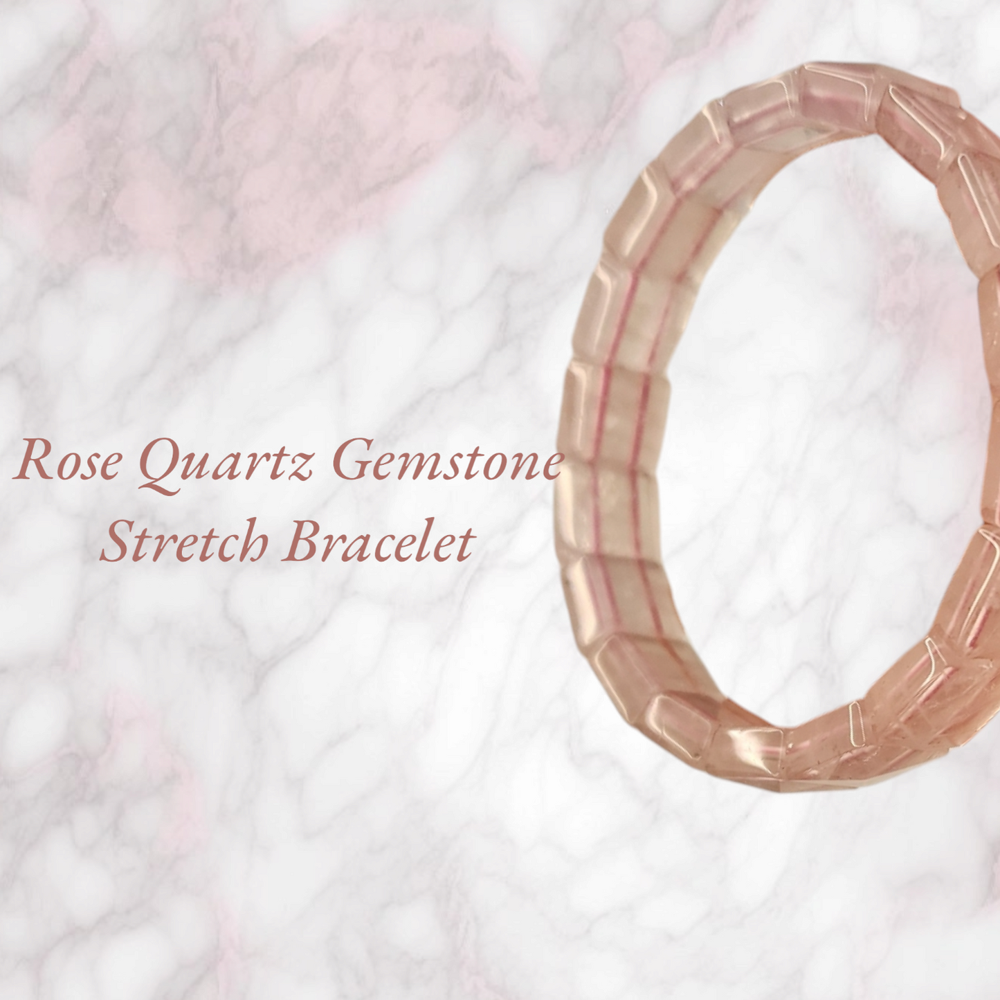 Rose Quartz Gemstone Stretch Bracelet - Square