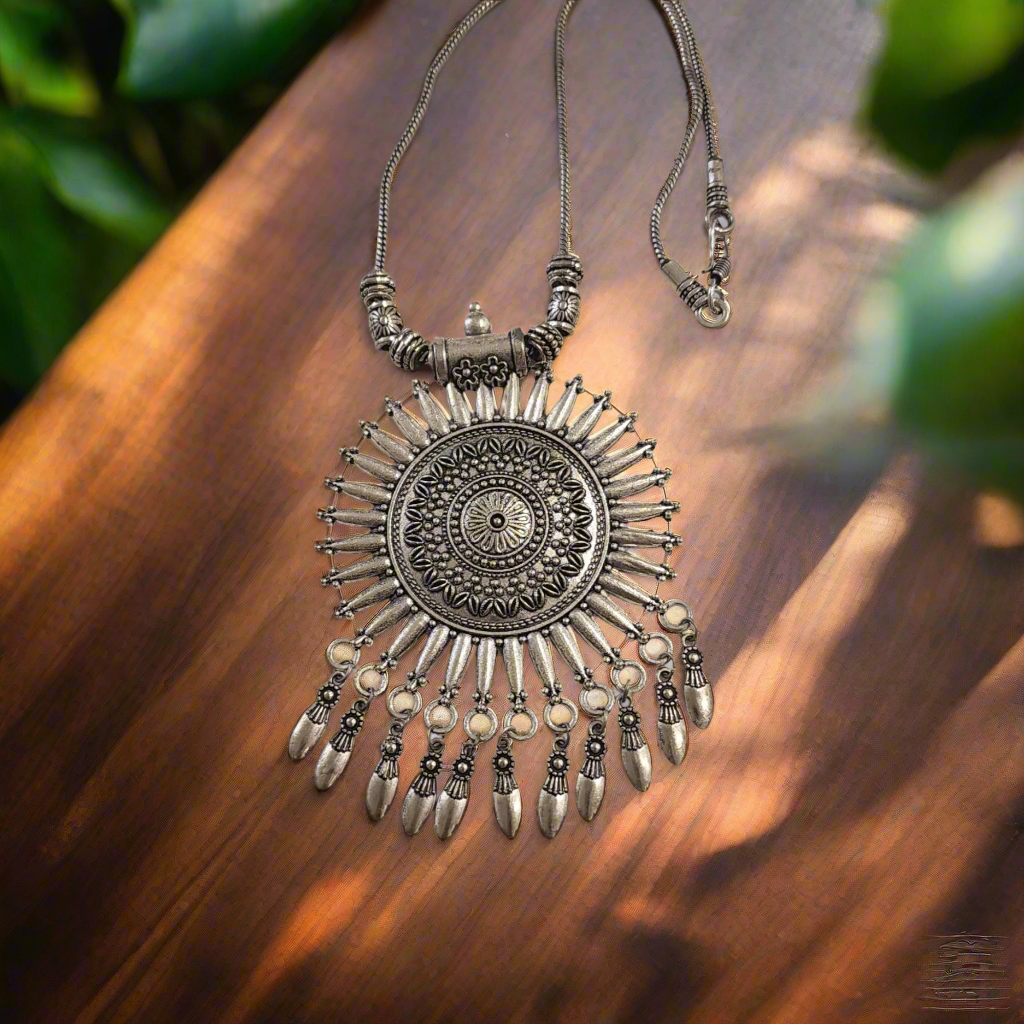 Oxidized Sunburst Pendant Necklace