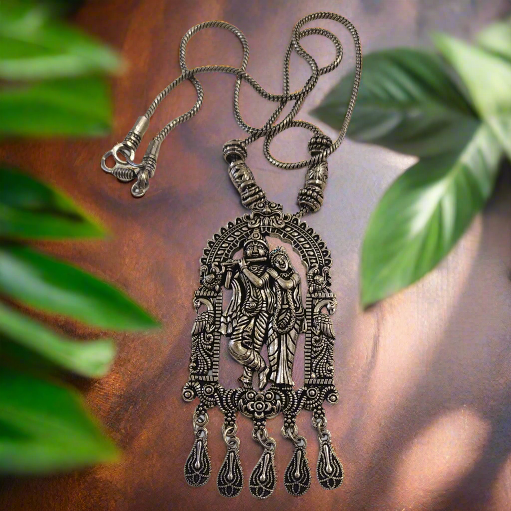 Radha Krishna Oxidized Necklace Set